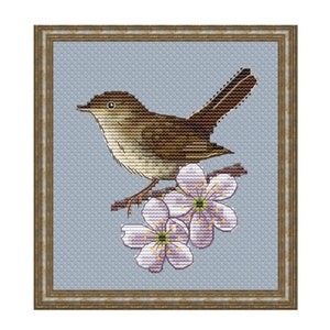 Nightingale Counted Cross Stitch Pattern, Thrush Nightingale Cross Stitch Chart