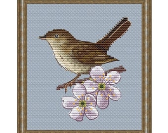 Nightingale Counted Cross Stitch Pattern, Thrush Nightingale Cross Stitch Chart