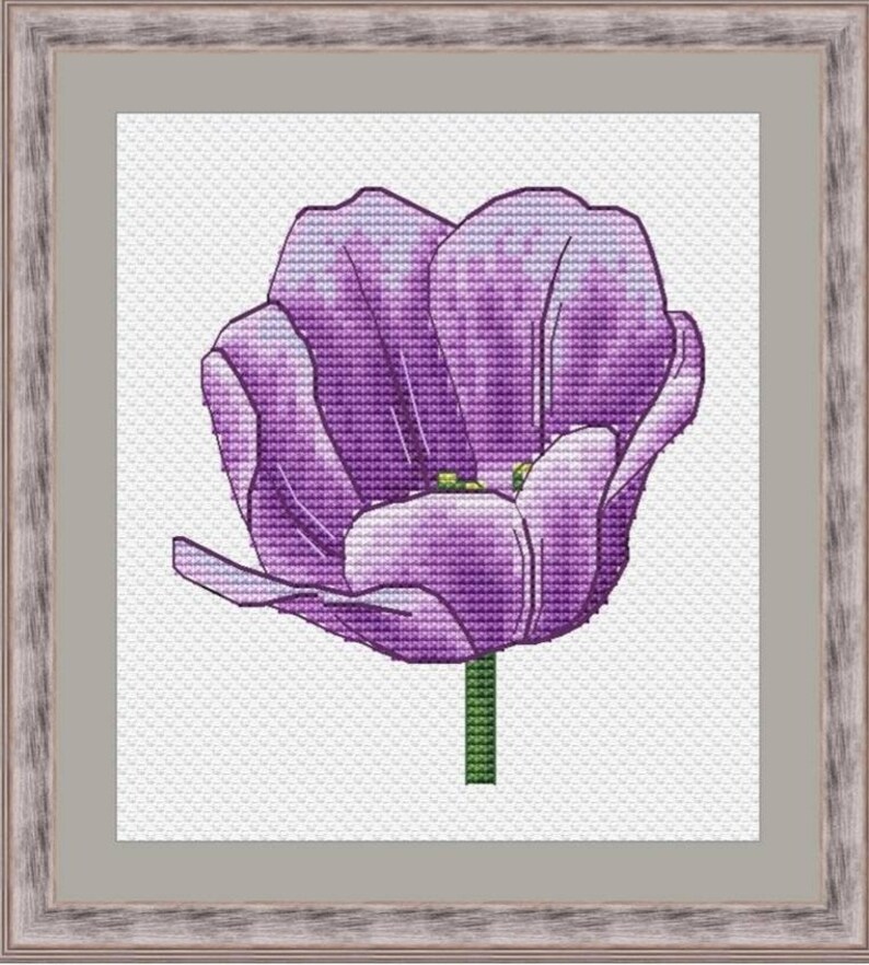 Tulips with a Butterfly Counted Cross Stitch Pattern, Spring Tenderness Cross Stitch Chart image 9