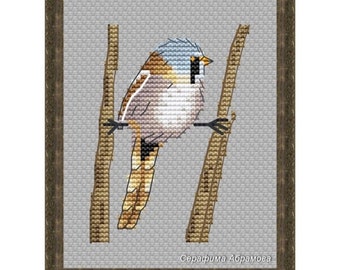 Bearded Reedling Little Summer Bird Counted Cross Stitch Pattern