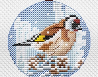 Goldfinch Christmas Ball Counted Cross Stitch Pattern | European Goldfinch Christmas Decorations Chart
