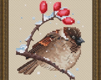 Sparrow Counted Cross Stitch Pattern, House Sparrow Cross Stitch Chart