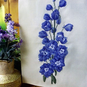 Delphinium Blue Counted Cross Stitch Pattern, Blue Flower Embroidery Chart image 4