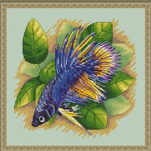 Crowntail Betta Fish Counted Cross Stitch Pattern, Fish Embroidery Chart