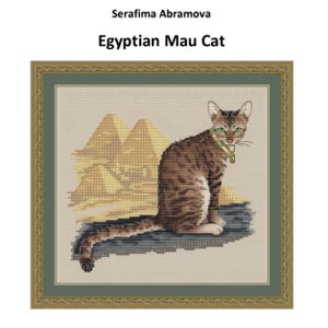 Egyptian Cat Counted Cross Stitch Pattern, Mau Cat Embroidery Chart