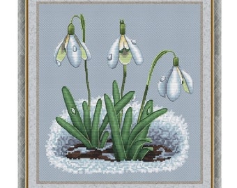 Snowrops Counted Cross Stitch Pattern, Spring Flowers Embroidery Chart