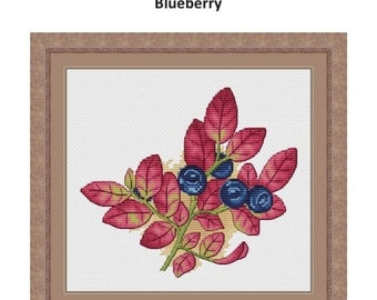 Blueberry Counted Cross Stitch Pattern, Embroidery Blueberry Chart