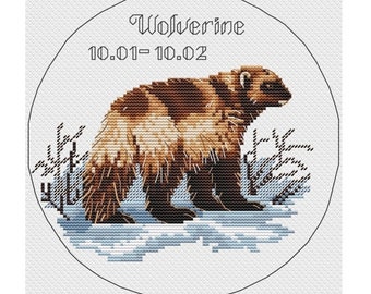 Wolverine Slavische horoscoop geteld kruissteekpatroon, borduurhoroscoopdiagram