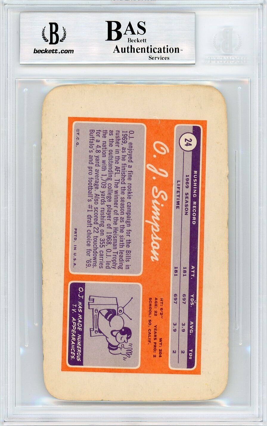 1970 Topps Super O.J. Simpson Signed Rookie Card 24 Inscribed - Etsy