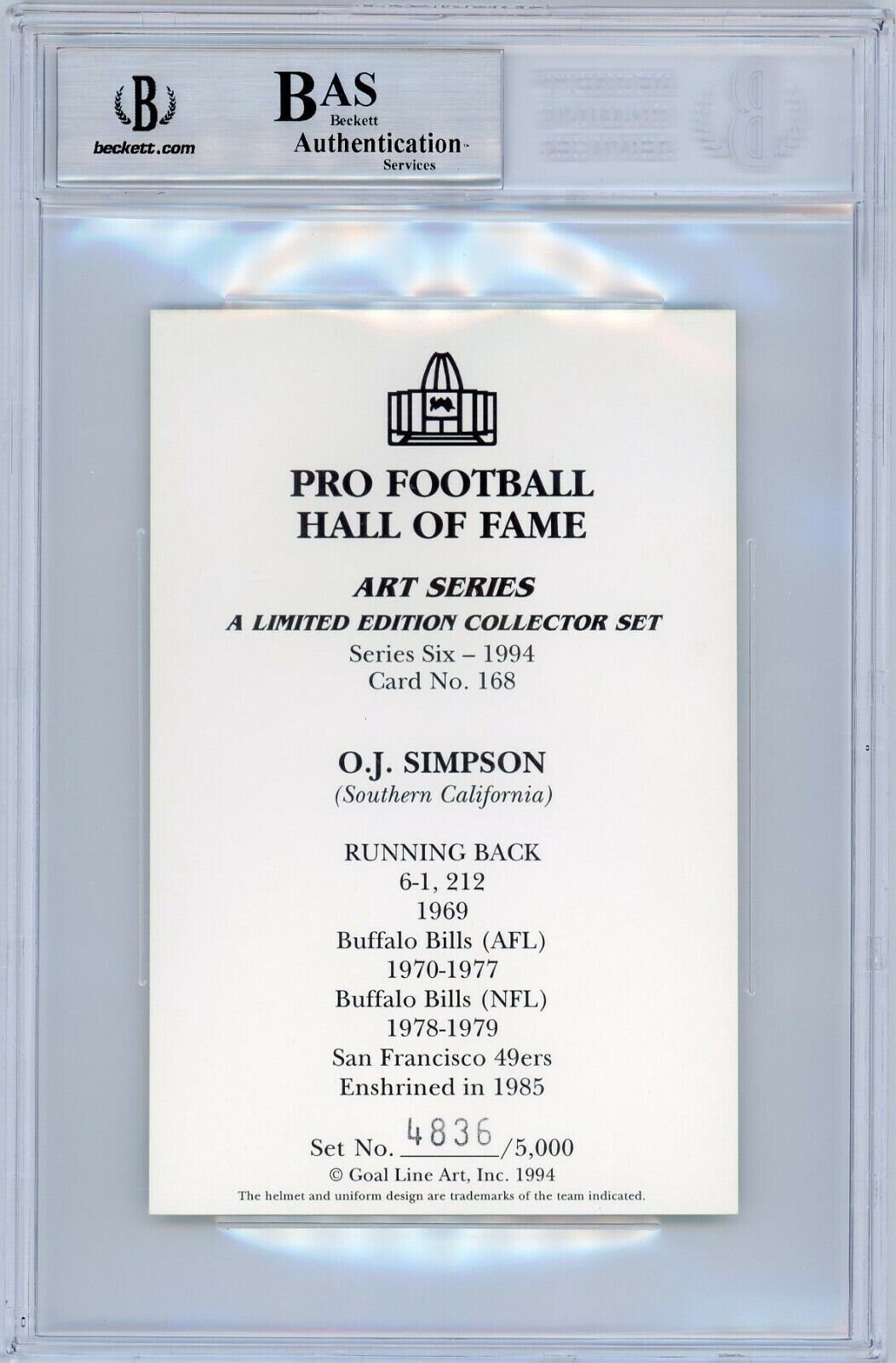 O.J. Simpson Signed Goal Line Art Card Inscribed Beckett GLAC - Etsy