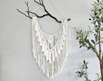 Macrame wall hanging. Real Manzanita branch.  Boho bedroom and living room home decor. Handmade.