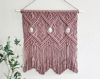 CLEARANCE*Large Macrame wall hanging. Dusty rose bohemian wall decor. Living room and bedroom wall hangings