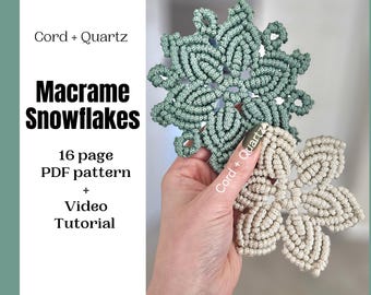 Macrame snowflake coaster pdf pattern. Beginner Christmas macrame patterns, tutorials, DIY.