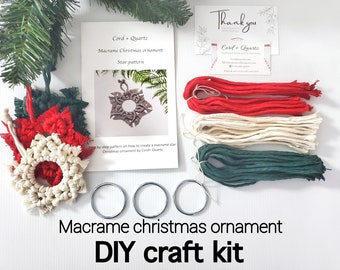 DIY Christmas ornament kit. Macrame christmas ornament set. Christmas craft kits for adults and kids. Macrame star. Christmas home decor diy