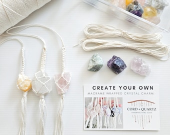 Macrame Crystal Car Charm DIY Kit: Boho Rear View Mirror Accessory