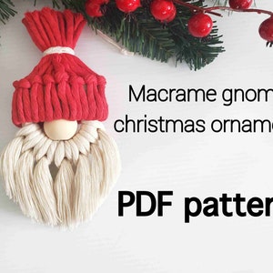 Macrame gnome christmas ornament PDF pattern. English. How to macrame benginner pattern