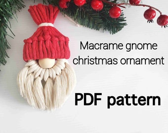 Macrame gnome christmas ornament PDF pattern. English. How to macrame benginner pattern