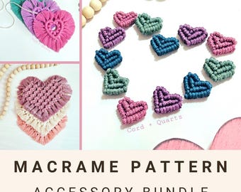 Macrame Heart Accessory Pattern Bundle: Magnet, Coaster, Charm accessories  (Digital Download)