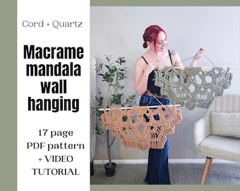 Grand modèle de tenture murale en macramé pdf et demi-mandala ET tutoriel vidéo. Modèle avancé.