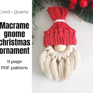 Macrame gnome christmas ornament PDF pattern. English. How to macrame benginner pattern