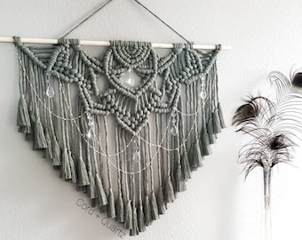 CLEARANCE* Large Macrame wall hanging. Dusty geen bohemian wall decor. Living room and bedroom wall hangings