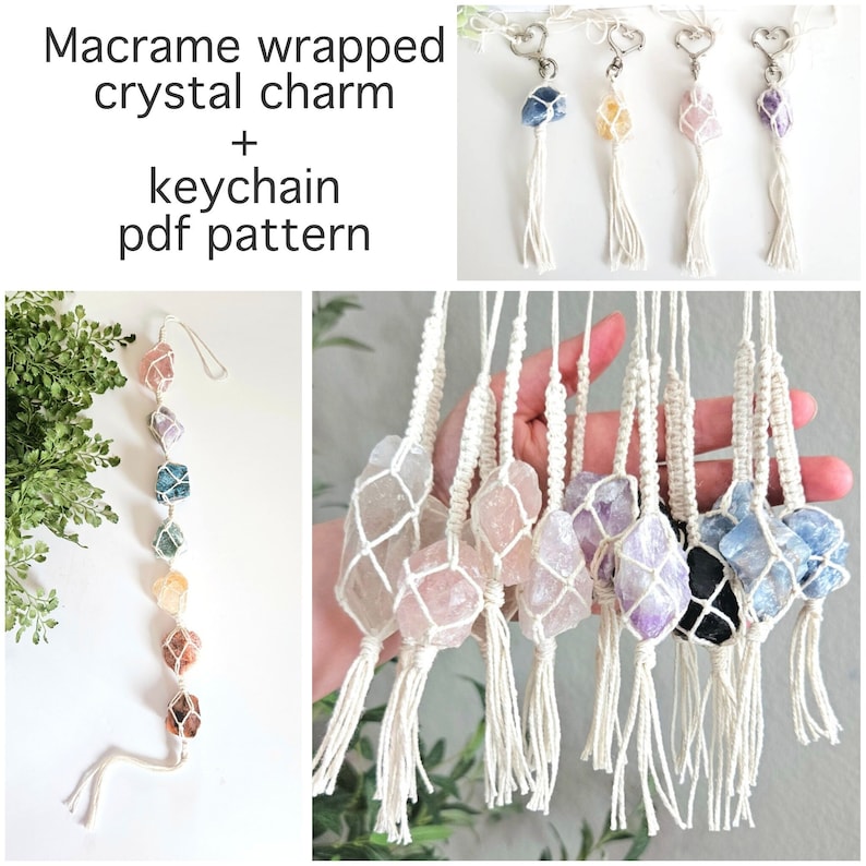 macrame wrapped charm and keychain pdf pattern tutorial