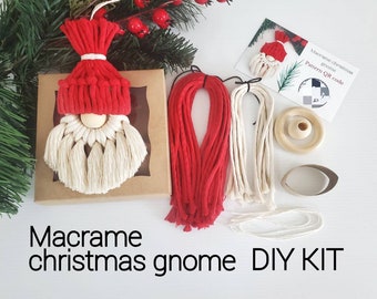 Macrame gnome Christmas ornament DIY kit. Macrame santa pattern. Macrame gnome pattern. Macrame christmas pattern and kit