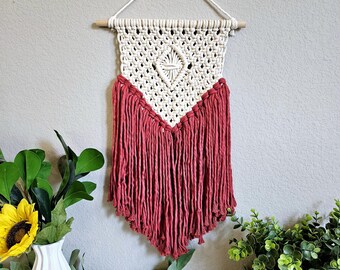 Red Macrame Wall Hanging: Boho Home Decor (12x20 inches)