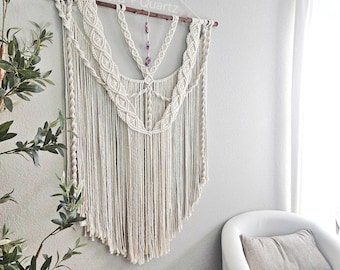 Large Macrame Wall Hanging: Amethyst Crystals, Boho home Decor