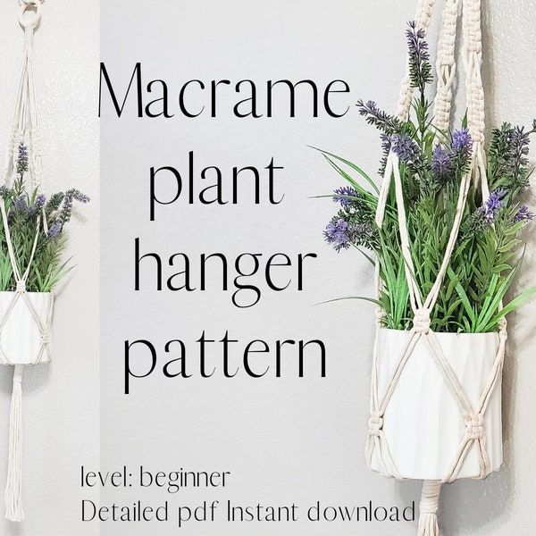 Beginner macrame plant hanger pattern. DIY planter. macrame pattern PDF instant download. beginner macrame. boho diy home decor.