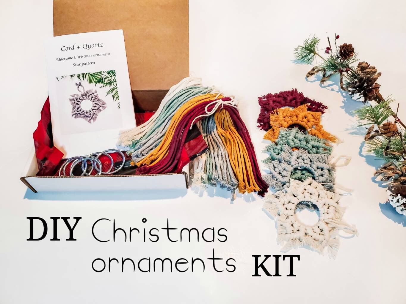 DIY Christmas ornament kit. Macrame christmas ornament set. Christmas –  Cord + Quartz
