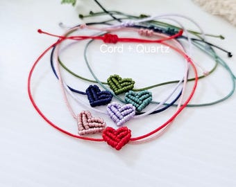 Handmade Macrame Mini Heart Bracelet: Adjustable Friendship Jewelry