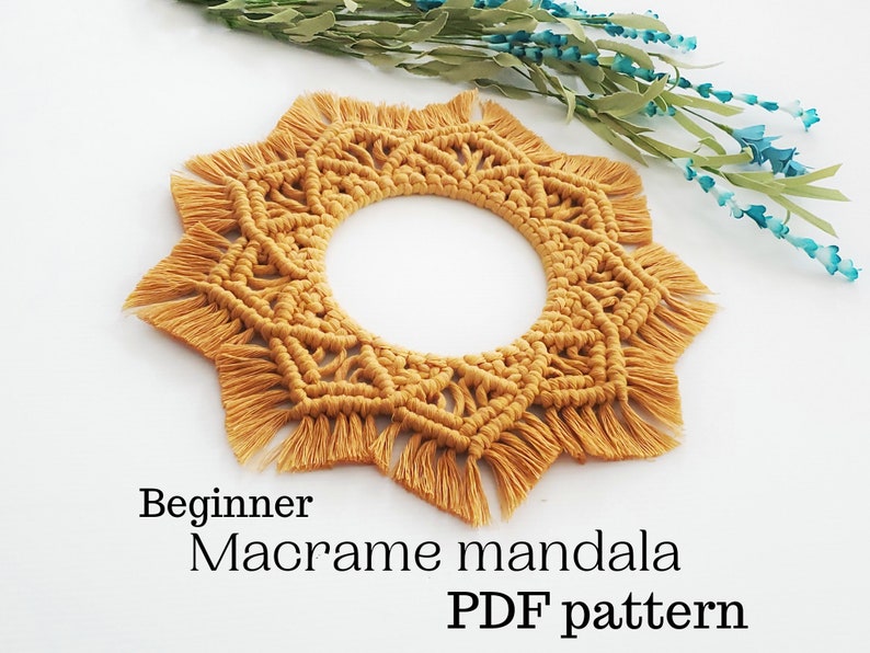 macrame wall hanging pdf pattern, beginner macrame tutorial, DIY macrame step by step, Macrame mandala pattern. macrame circle. English only image 1