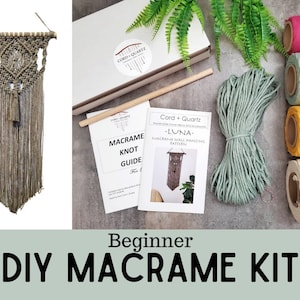 Beginner macrame wall hanging kit. Macrame diy pattern for beginners. Craft kits for adults and kids. Bohemian home decor diy kit