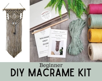 Beginner macrame wall hanging kit. Macrame diy pattern for beginners. Craft kits for adults and kids. Bohemian home decor diy kit