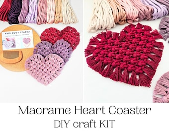 Macrame heart coaster DIY craft kit. Macrame kit. Valentines day craft kit for adults and teens.