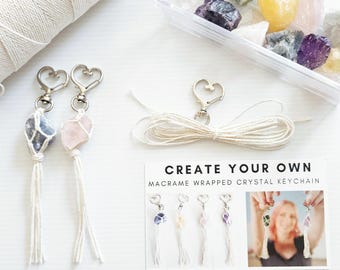 Macrame Wrapped Crystal Keychain DIY Craft Kit: Handmade Beginner Project