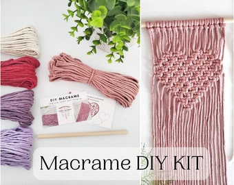 Beginner macrame heart wall hanging kit. Craft kits for adults and kids. Valentines day craft kit. Bohemian home and wall decor diy kit