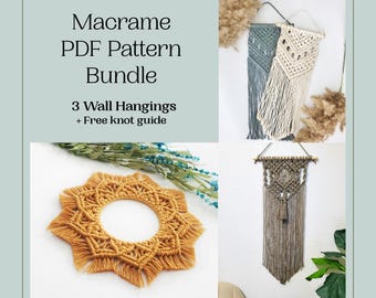 3 in 1 macrame wall hanging pdf pattern BUNDLE. DIY macrame patterns and tutorials for beginners.