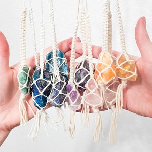 Macrame Crystal Car Charm: Raw Stone Rear View Mirror Hanger
