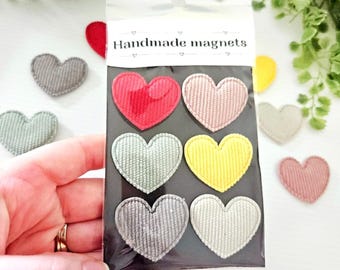 Handmade sewn heart MAGNETS. Set of 6. Strong valentines day magnets.