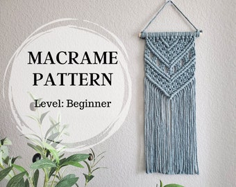 Patrón pdf para colgar en la pared de macramé para principiantes. patrones de macramé. tutoriales de macramé, macramé diy. Decoración boho para el hogar y las paredes.