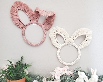 Macrame bunny ears decor. Easter and spring home and wall decor. Rabbit easter wreath. spring centerpiece. minimalist wall hangings