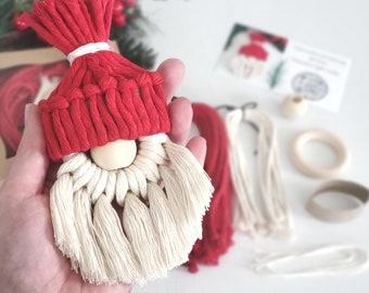 Adorno navideño de macramé con forma de gnomo de Papá Noel: decoración para árbol hecha a mano