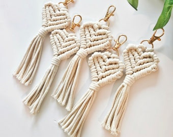 Macrame heart keychains. handmade boho keychain accessories