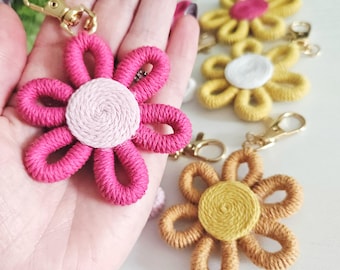 Macrame flower keychains. handmade Boho accessories for her