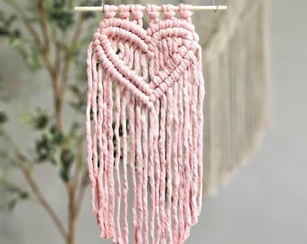 Handmade Pink Macrame Heart Wall Hanging: Boho Home Decor