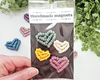 Macrame heart MAGNETS set of 4. Strong valentines day magnets. Packaged