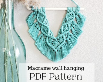 Macrame wall hanging pdf pattern, beginner macrame tutorial, DIY macrame step by step, DIY boho decor, diy craft home decor. English only