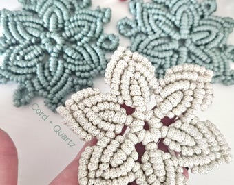 Macrame snowflake decor. Handmade winter holiday table decor or christmas ornaments.